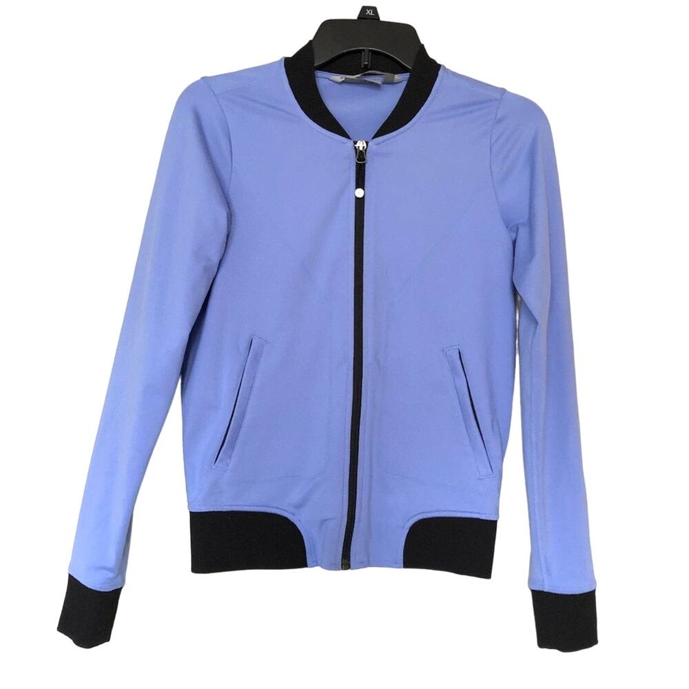 Athleta Purple Periwinkle Black Lightweight Full Zip Athletic Bomber Jacket Coat